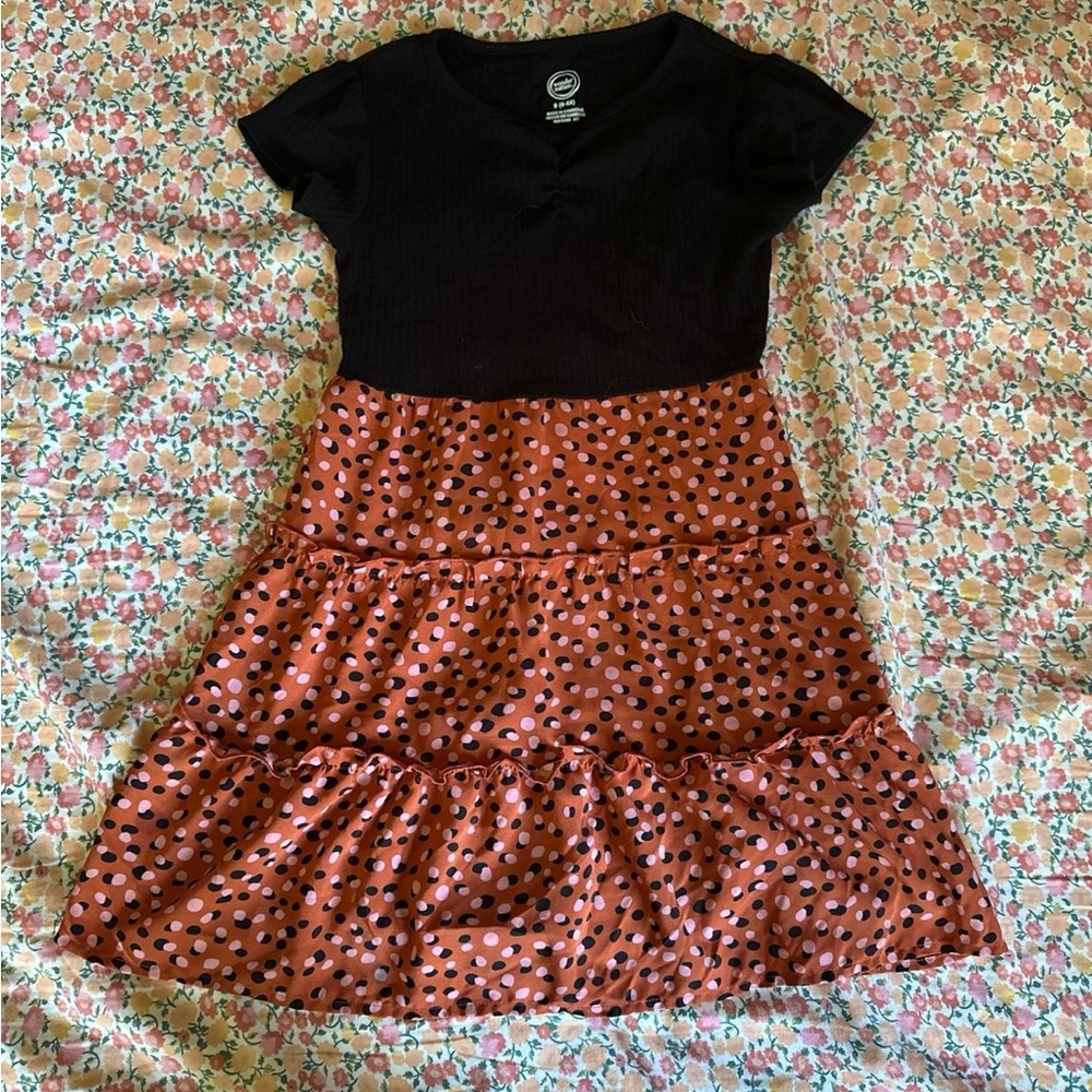 Black and Orange Polka Dot Kids Dress